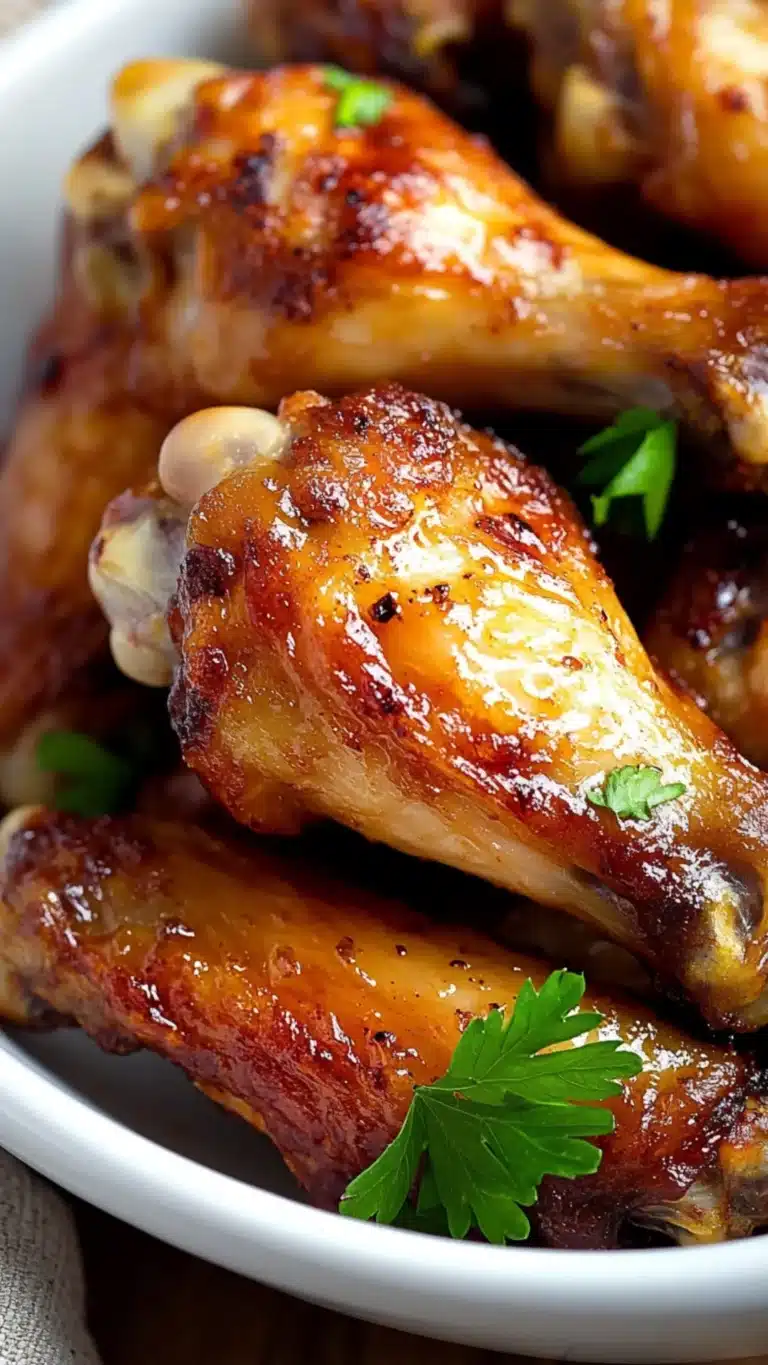 Close-up of crispy golden chicken drumettes garnished with parsley, showcasing one of the best air fryer chicken wing recipes.