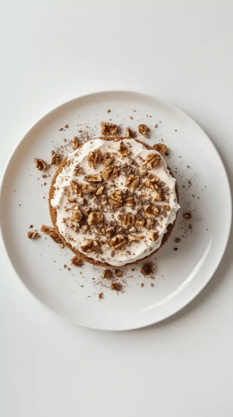 Moist and fluffy air fryer carrot cake topped with cream cheese frosting.