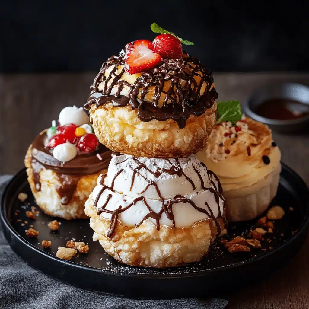 Airfried donuts and chocolate cake with powdered sugar