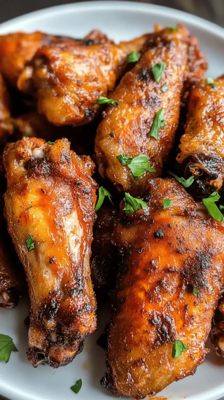 A black plate filled with crispy air fryer chicken wings, garnished with parsley and served with fresh celery and carrots — showcasing the best air fryer chicken wing recipes.