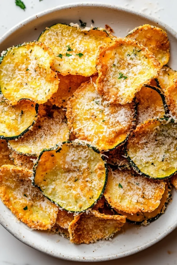 Crispy air fryer zucchini chips with parmesan