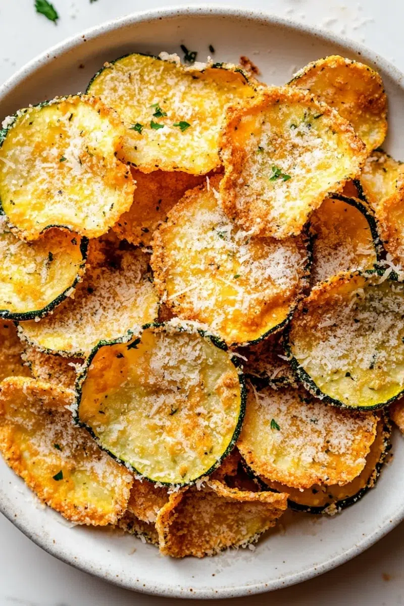 Crispy air fryer zucchini chips with parmesan