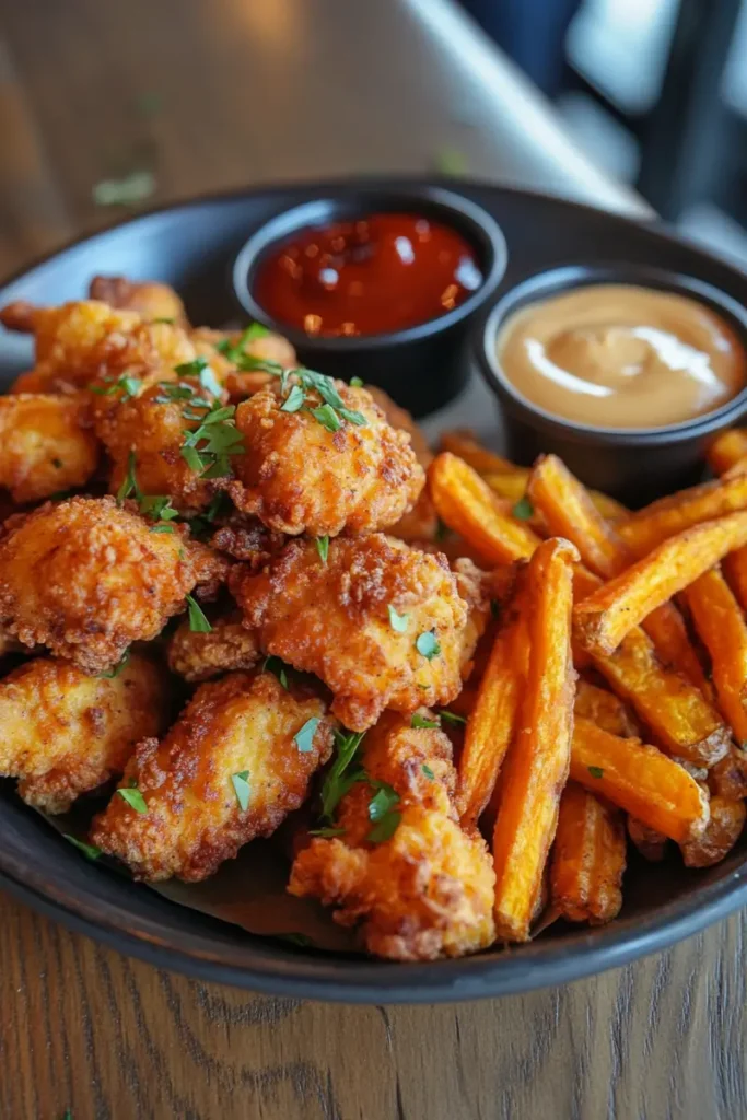 Crispy air fryer chicken bites on white plate