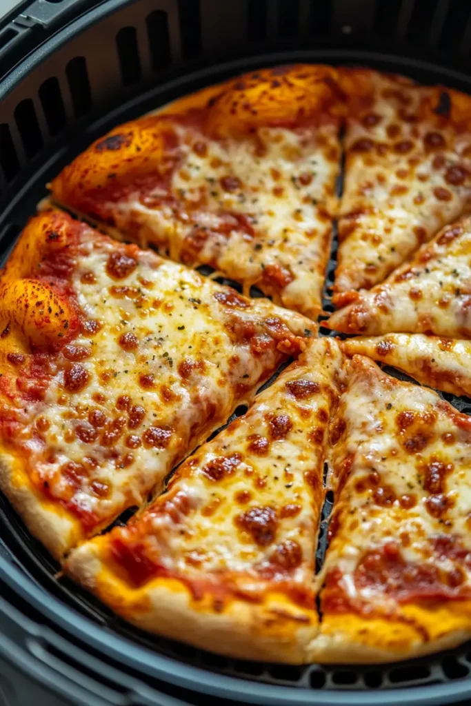crispy air fryer frozen pizza inside air fryer basket