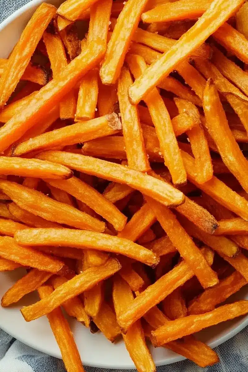 crispy air fryer frozen sweet potato fries in basket