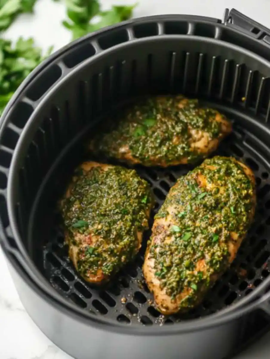 Chicken with pesto in air fryer basket