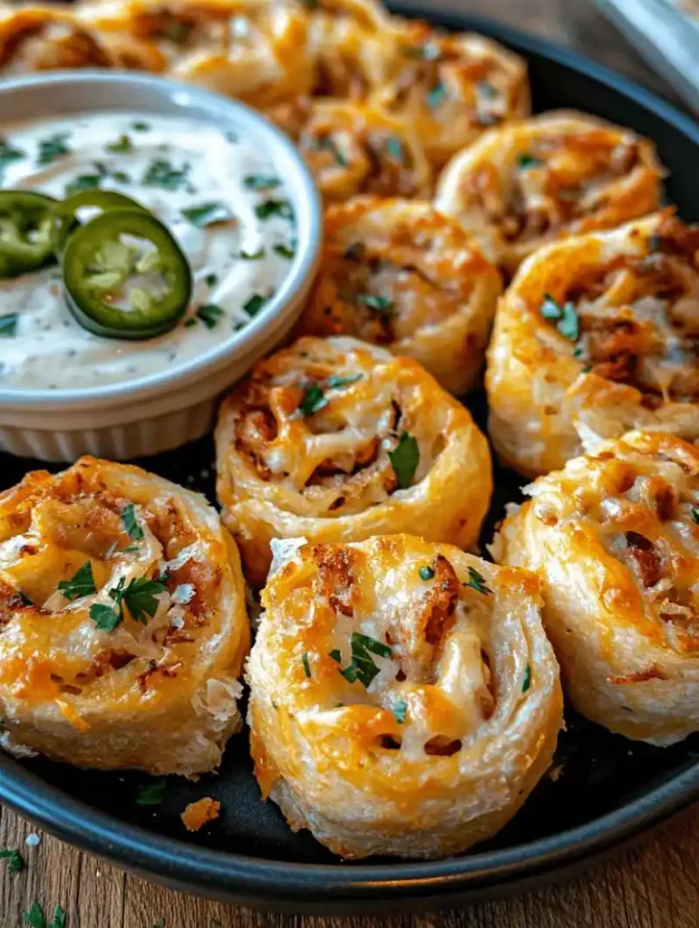 Crack Chicken Pinwheels in Air Fryer on serving platter with ranch
