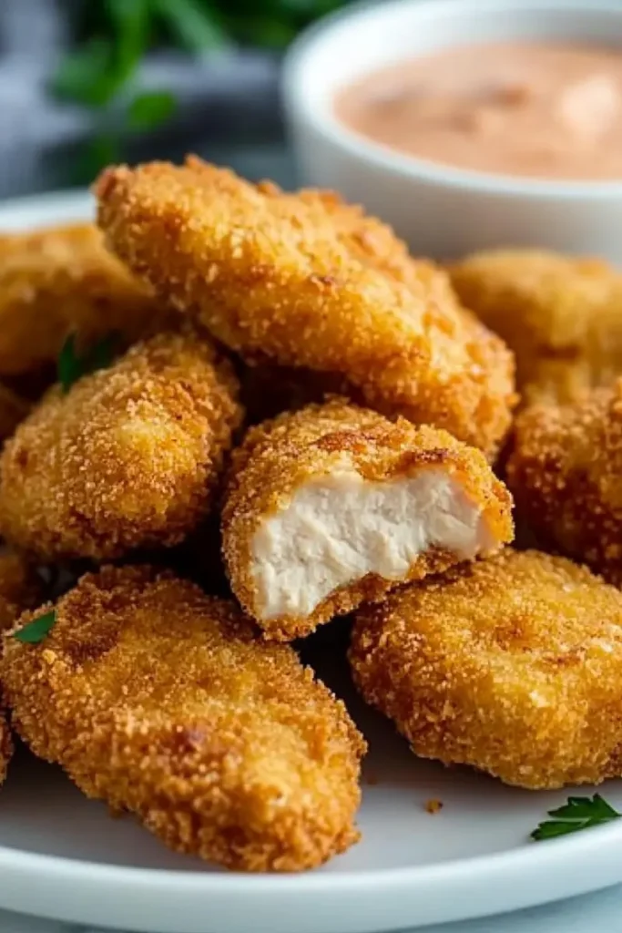 Crispy frozen chicken nuggets in air fryer basket