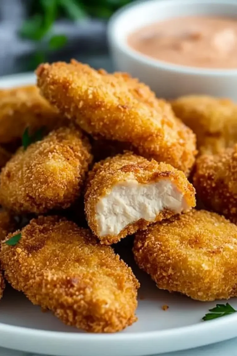 Crispy frozen chicken nuggets in air fryer basket