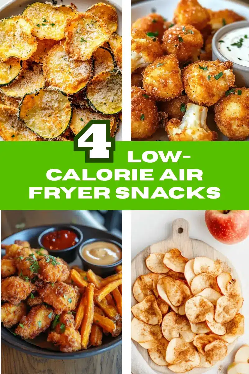 Low-calorie air fryer snacks under 100 calories on wooden plate