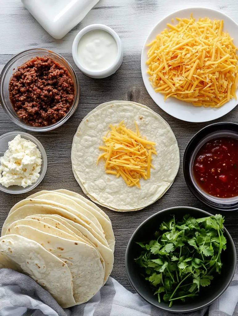 Ingredients for cheesy taco pinwheels in air fryer