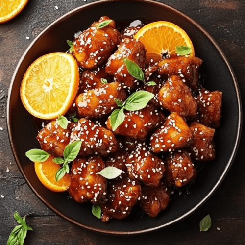 Crispy orange chicken in air fryer