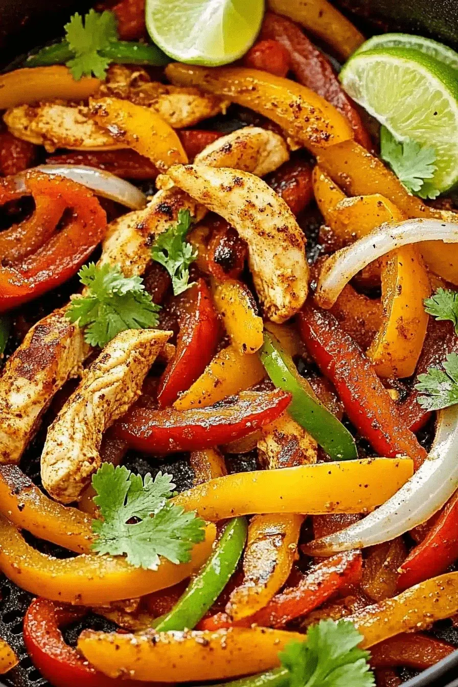 Air fryer chicken fajitas with peppers