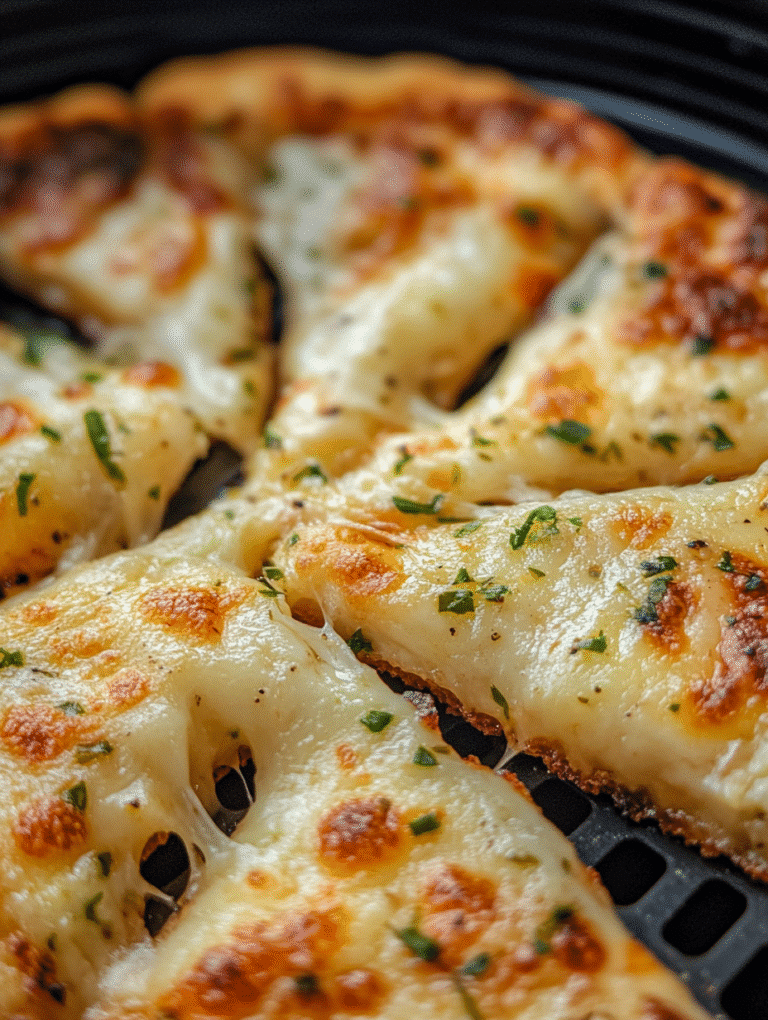 crispy air fryer cheesy tortilla garlic bread close up