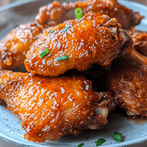 Crispy Air Fryer Hot Honey Chicken glazed with sticky sweet and spicy sauce