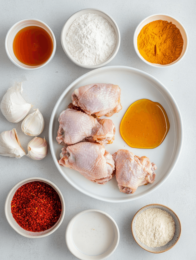 Ingredients for making air fryer hot honey chicken recipe