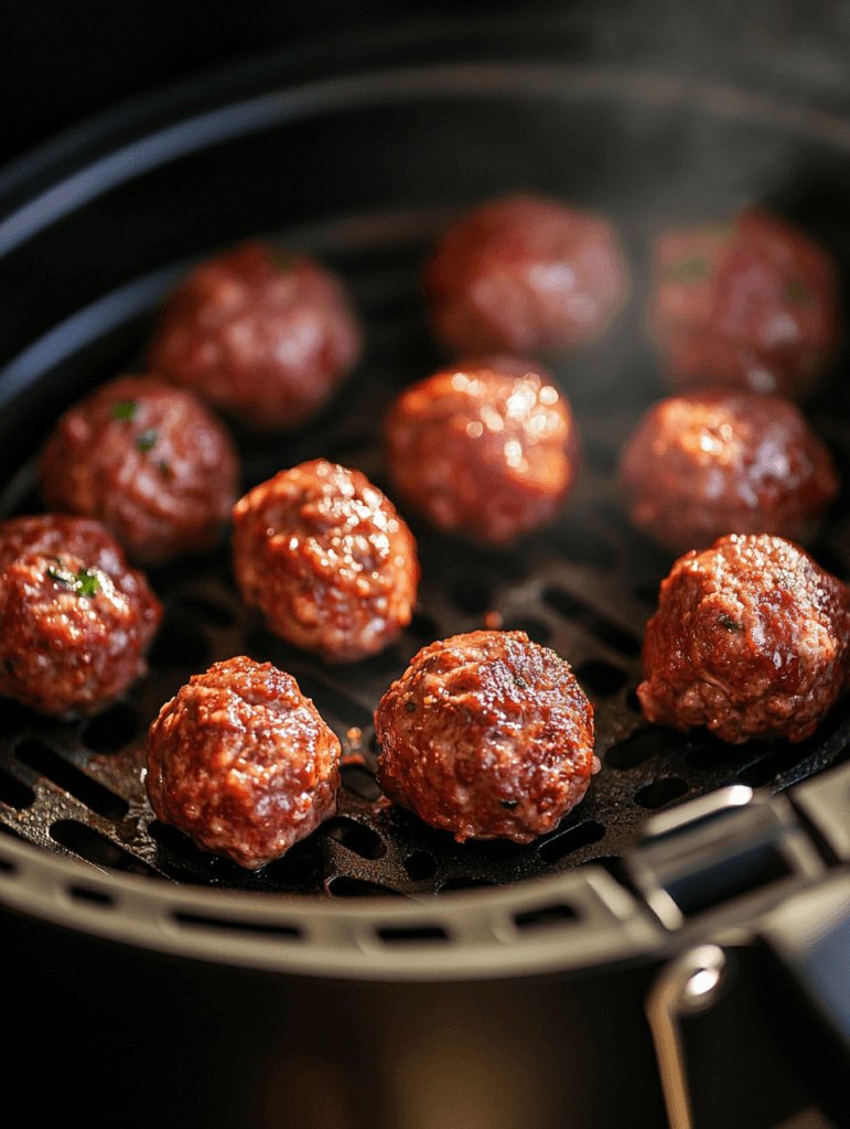keto meatballs going into air fryer