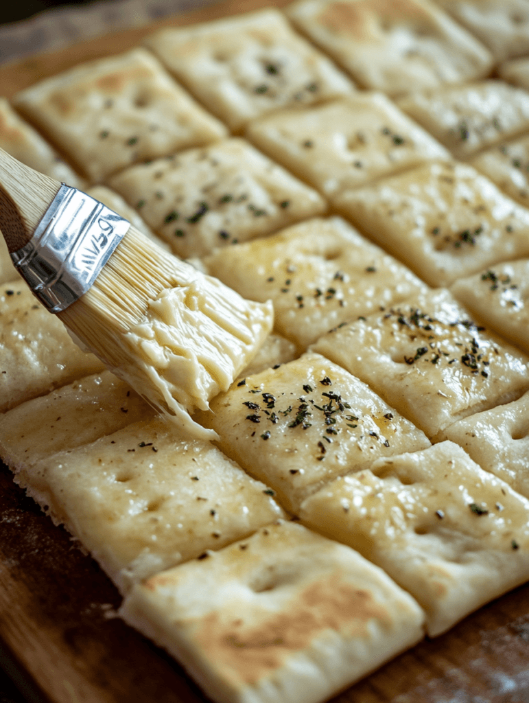 brushing garlic butter on flatbread before air frying