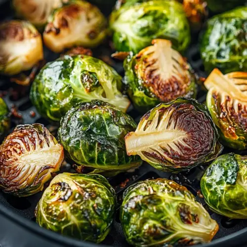 Crispy air fryer Brussels sprouts in a basket