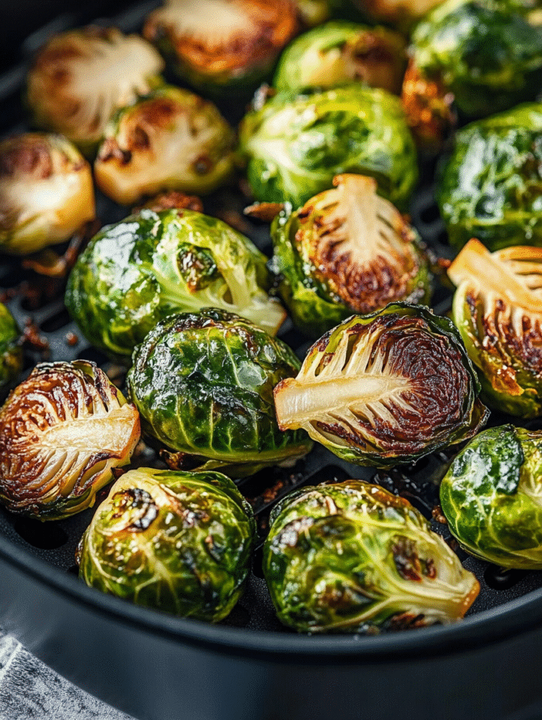 Crispy air fryer Brussels sprouts in a basket