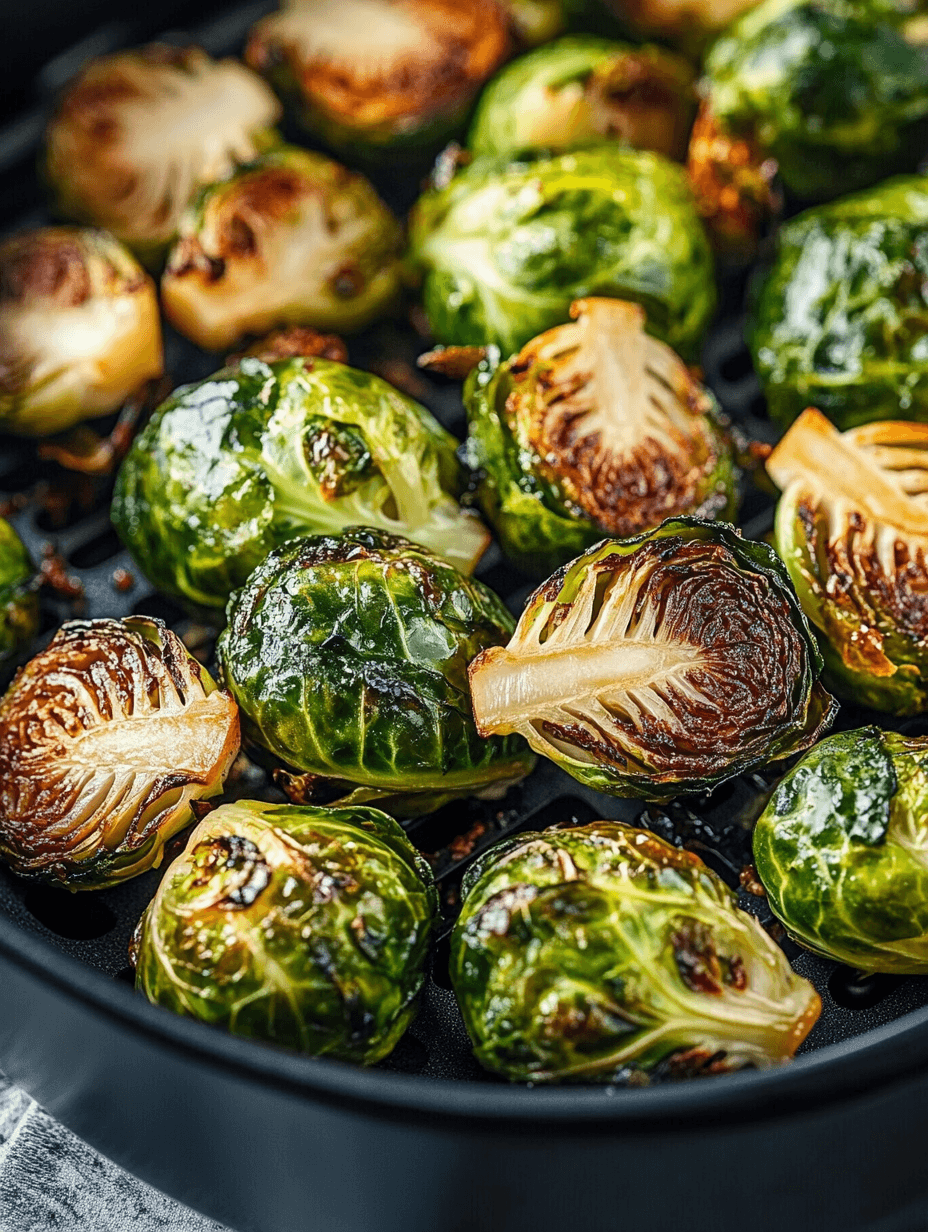 Crispy air fryer Brussels sprouts in a basket