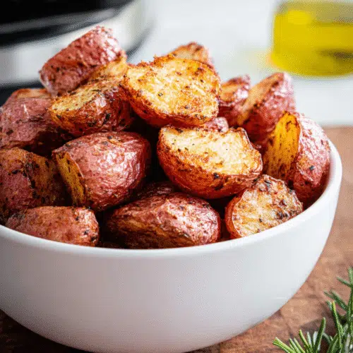 Crispy air fryer red potatoes served golden and hot in a bowl