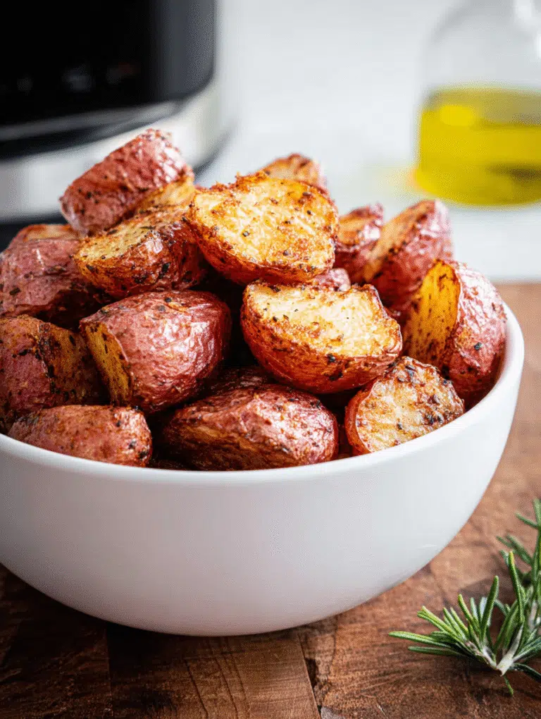 Crispy air fryer red potatoes served golden and hot in a bowl