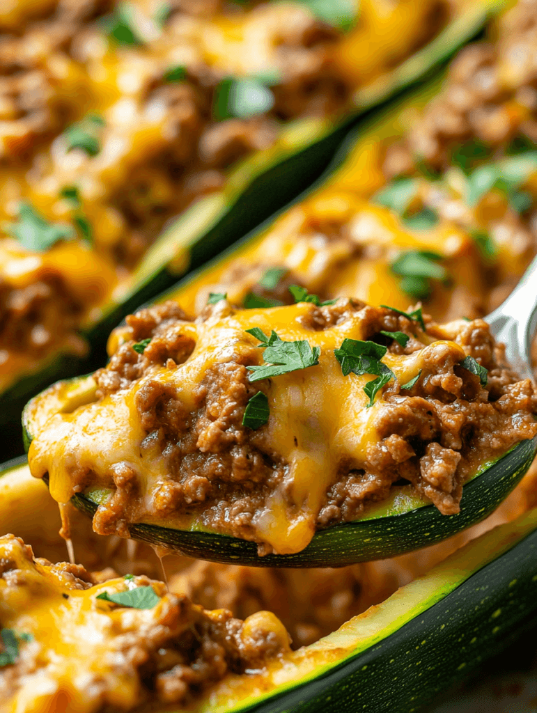 Cheesy ground beef filling for keto zucchini boats