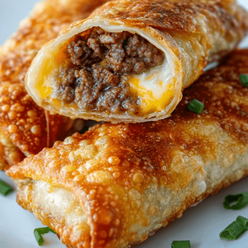 Keto cheeseburger egg roll in air fryer close-up