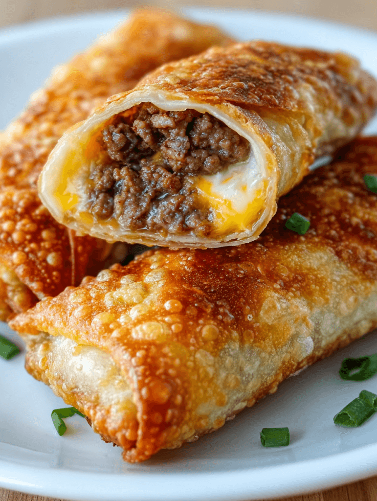 Keto cheeseburger egg roll in air fryer close-up
