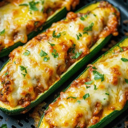 Keto stuffed zucchini boats in air fryer with melted cheese