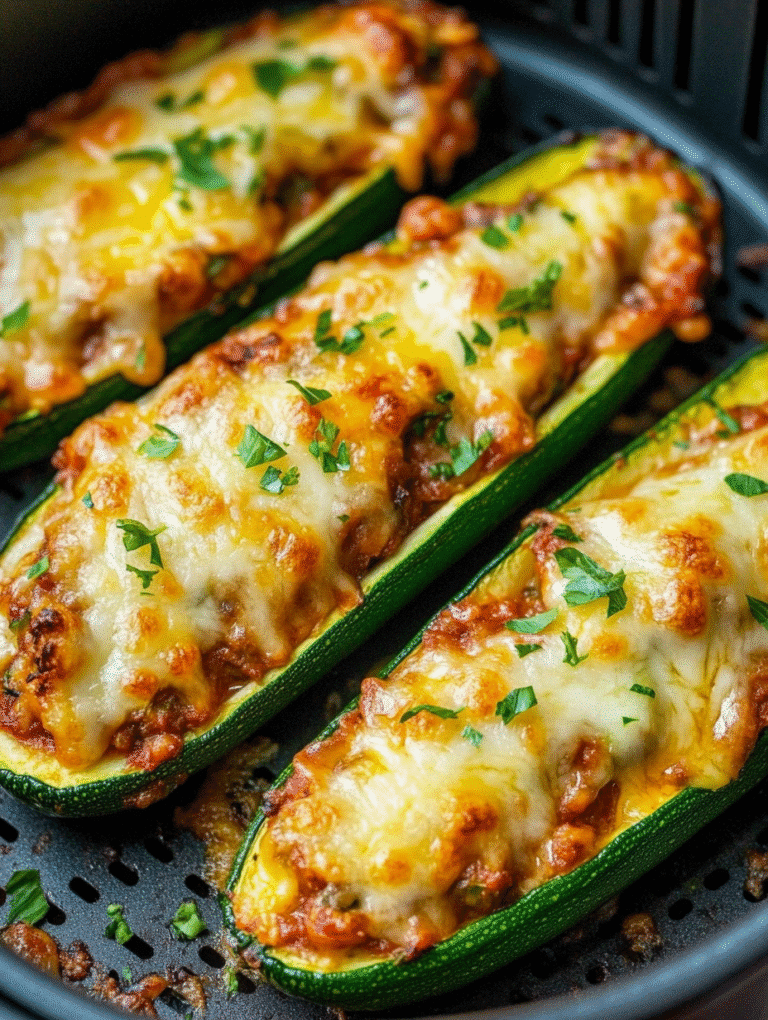 Keto stuffed zucchini boats in air fryer with melted cheese