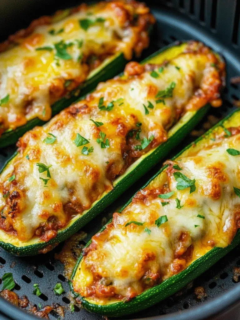 Keto stuffed zucchini boats in air fryer with melted cheese