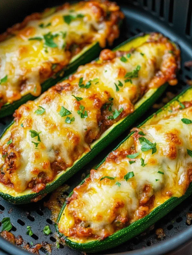 Keto stuffed zucchini boats in air fryer with melted cheese