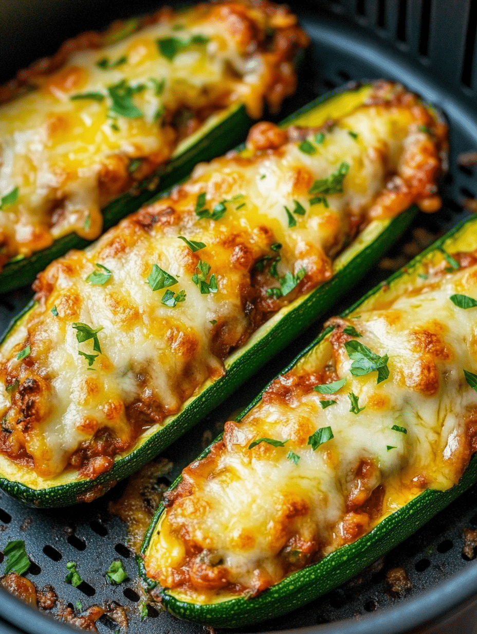 Keto stuffed zucchini boats in air fryer with melted cheese