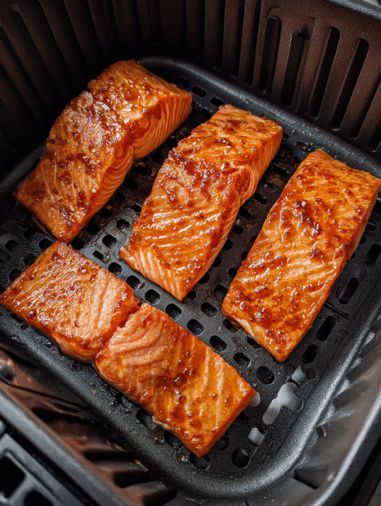 air fryer raw salmon with pomegranate glaze