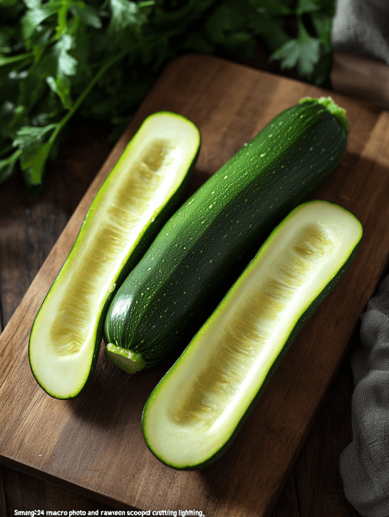 Raw zucchini ready to be stuffed for keto air fryer recipe