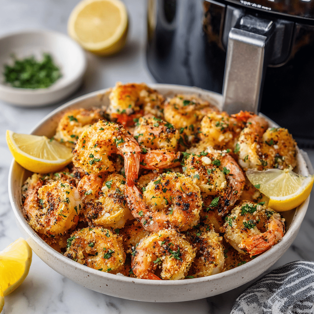 A variety of crispy air fryer seafood dishes including salmon and shrimp