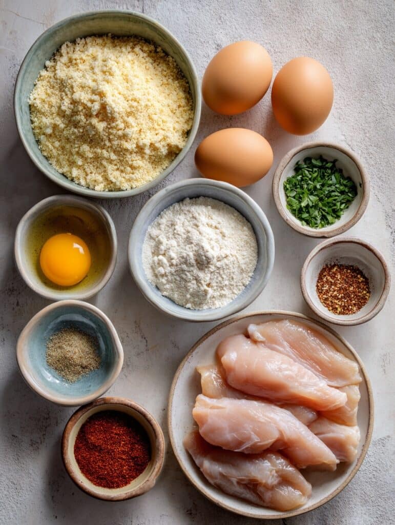 Ingredients for air fryer chicken tenders on counter