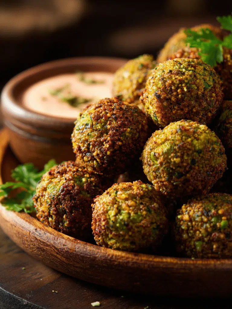 air fryer herb-crusted green peas balls served with dip