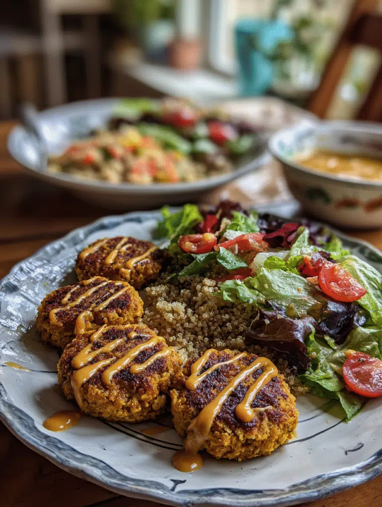 air fryer honey mustard chickpea cakes on plate with sauce