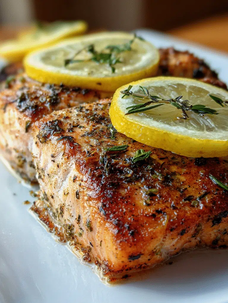 Air fryer salmon fillet with crispy skin and lemon