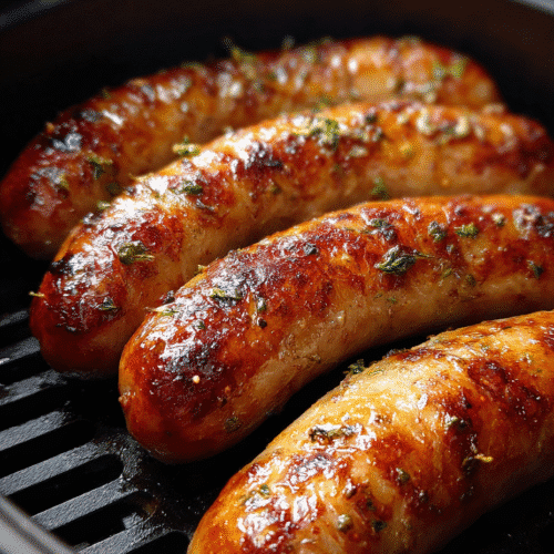 Air fryer sausages cooked to golden perfection