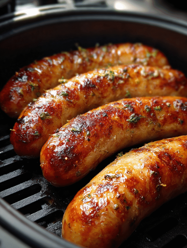 Air fryer sausages cooked to golden perfection