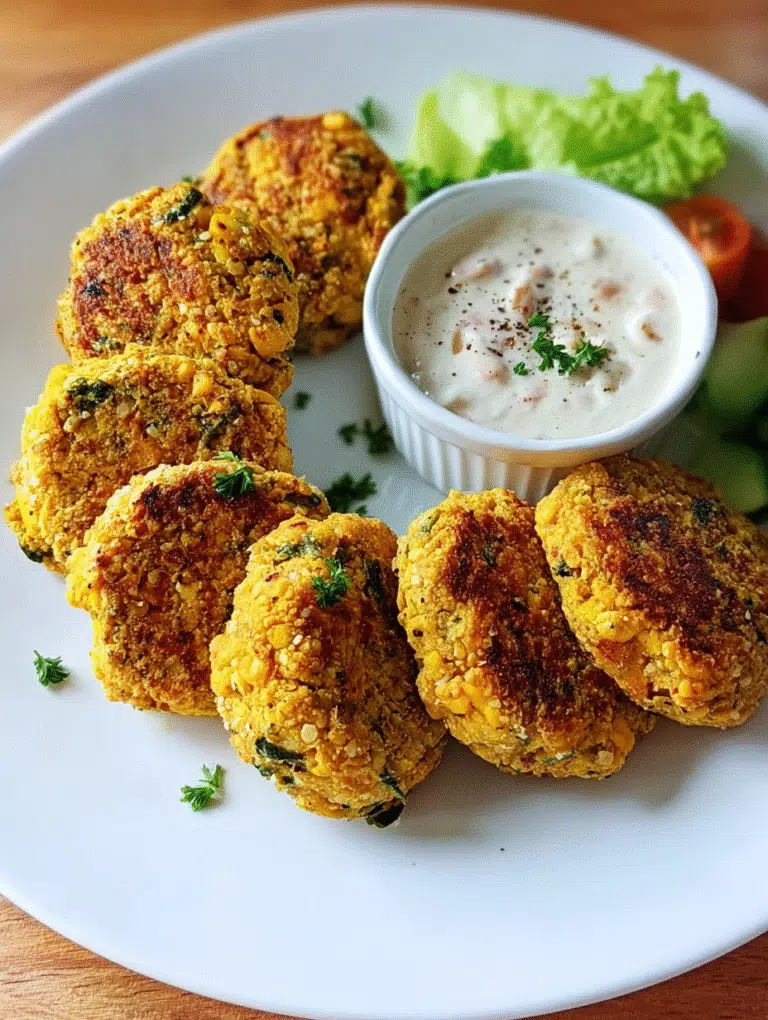 Air Fryer Buffalo Chickpea Fritters with Vegan Ranch on plate