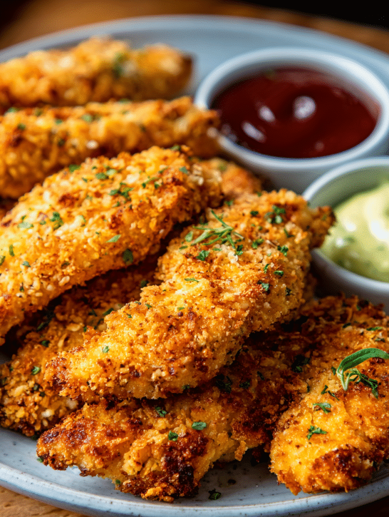 Crispy air fryer chicken tenders with dipping sauces