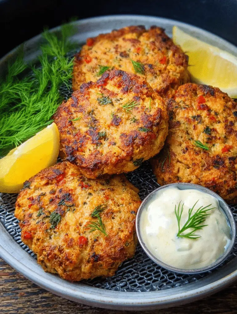 Crispy easy salmon patties in air fryer with lemon and herbs