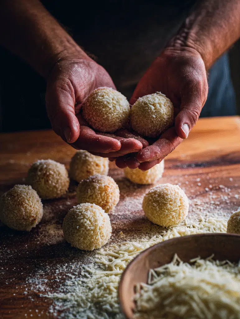 Forming mozzarella-stuffed arancini balls for air fryer