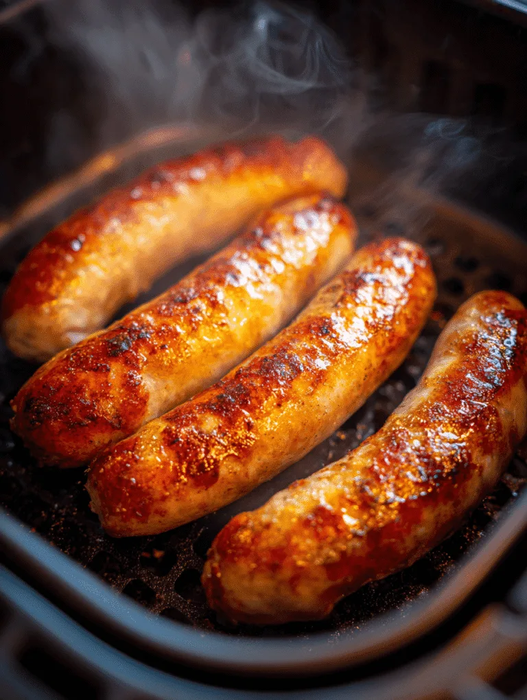 frozen sausages in air fryer close-up