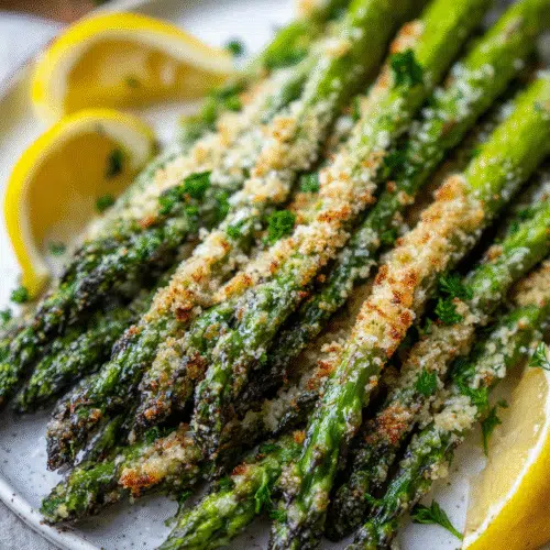 Seasoning asparagus for air frying with garlic and oil